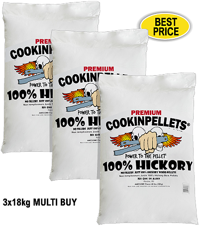 3x18kg MULTI PACK BUY DEAL . . . Premium100% Hickory Smoker Pellets for BBQ Pellet Smoker Grills