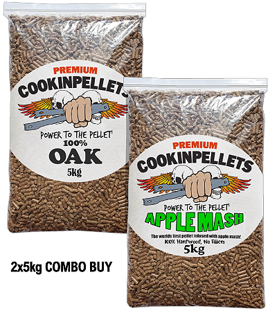 2x5kg COMBO BUY - Premium 100%Oak+AppleMashSmoker Pellets for BBQ Pellet Smoker Tubes