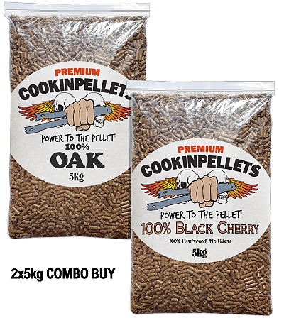 2x5kg COMBO BUY - Premium 100%OAK+BlackCherry Smoker Pellets for BBQ Pellet Smoker Tubes