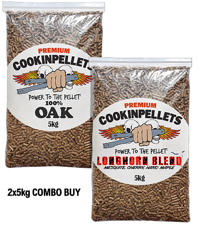 2x5kg COMBO BUY - Premium 100%Oak+Longhorn Smoking Pellets for BBQ Pellet Smoker Tubes