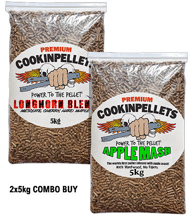 2x5kg COMBO BUY - Premium Longhorn+AppleMashSmoker Pellets for BBQ Pellet Smoker Tubes