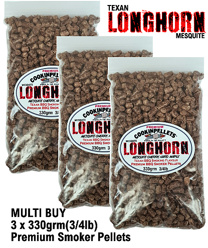 Longhorn Mesquite Texan Premium Smoker Pellets 3x330grm(3/4lb)
