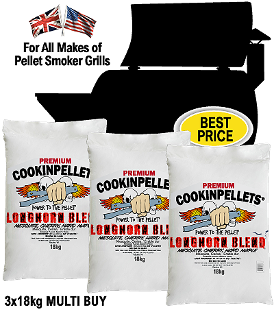 3x18kg MULTI BUY - Premium LonghornMesquiteSmokerPellets for all Pellet Smoker Grills