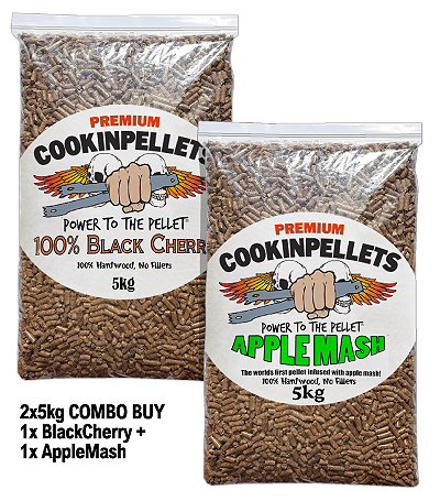 2x5kg COMBO BUY - Premium BlackCherry+AppleMash BBQ Smoker Pellets for BBQ Pellet Smoker Tubes