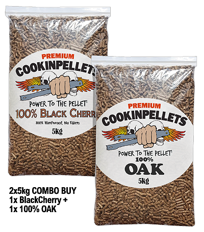 2x5kg COMBO BUY - Premium BlackCherry+100%OAK Smoker Pellets for BBQ Pellet Smoker Tubes