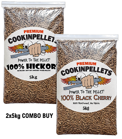 2x5kg COMBO BUY - Premium 100%Hickory+BlackCherrySmoker Pellets for BBQ Pellet Smoker Tubes
