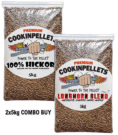 2x5kg COMBO BUY - Premium 100%Hickory+LonghornSmoker Pellets for BBQ Pellet Smoker Tubes