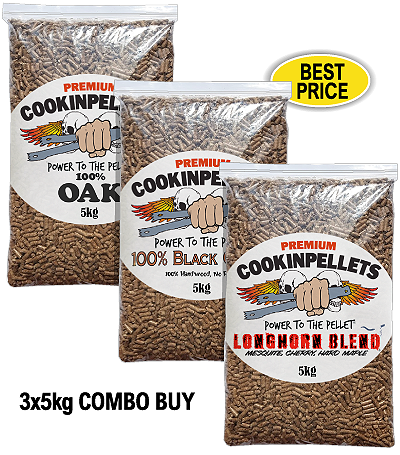 3x5kg COMBO BUY - Premium 100%OAK+BlackCherry+Longhorn for BBQ Pellet Smoker Tubes