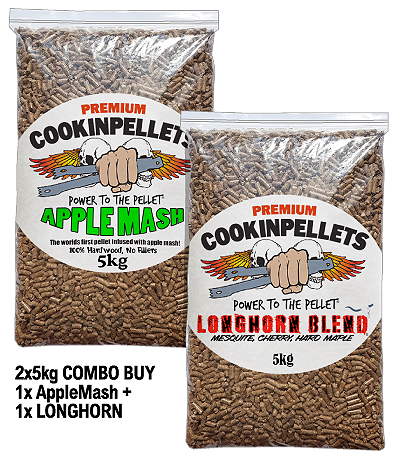 2x5kg COMBO BUY - Premium AppleMash+LonghornSmokerPellets for Pellet Smoker Tubes