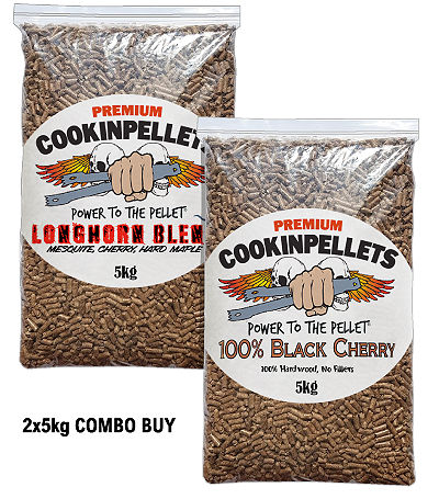 2x5kg COMBO BUY - Premium Longhorn+BlackCherrySmoker Pellets for BBQ Pellet Smoker Tubes