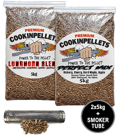 2x5kg COMBO BUY - Premium Longhorn+PerfectMixSmoker Pellets + BBQ Smoker Tube