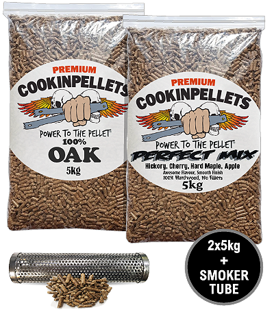 2x5kg COMBO BUY - Premium 100%OAK+PerfectMixSmoker Pellets PLUS . . 9\" BBQ SmokerTube
